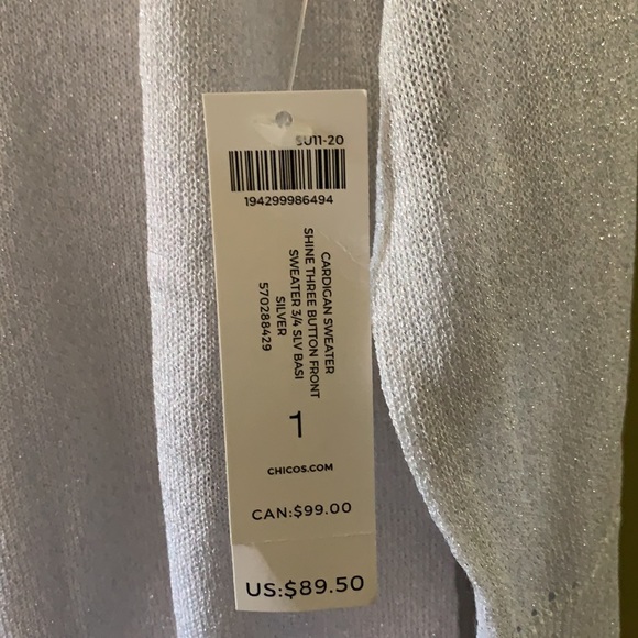 White/light grey whit shinny thread Cardigan Chico’s. Size 1 - Picture 3 of 6